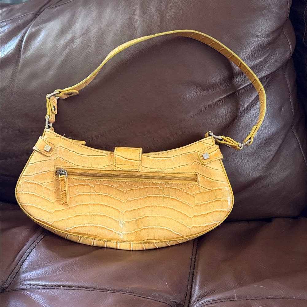 Guess Yellow Croc-Embossed Shoulder Bag with G Logo Accent - Picture 2 of 3